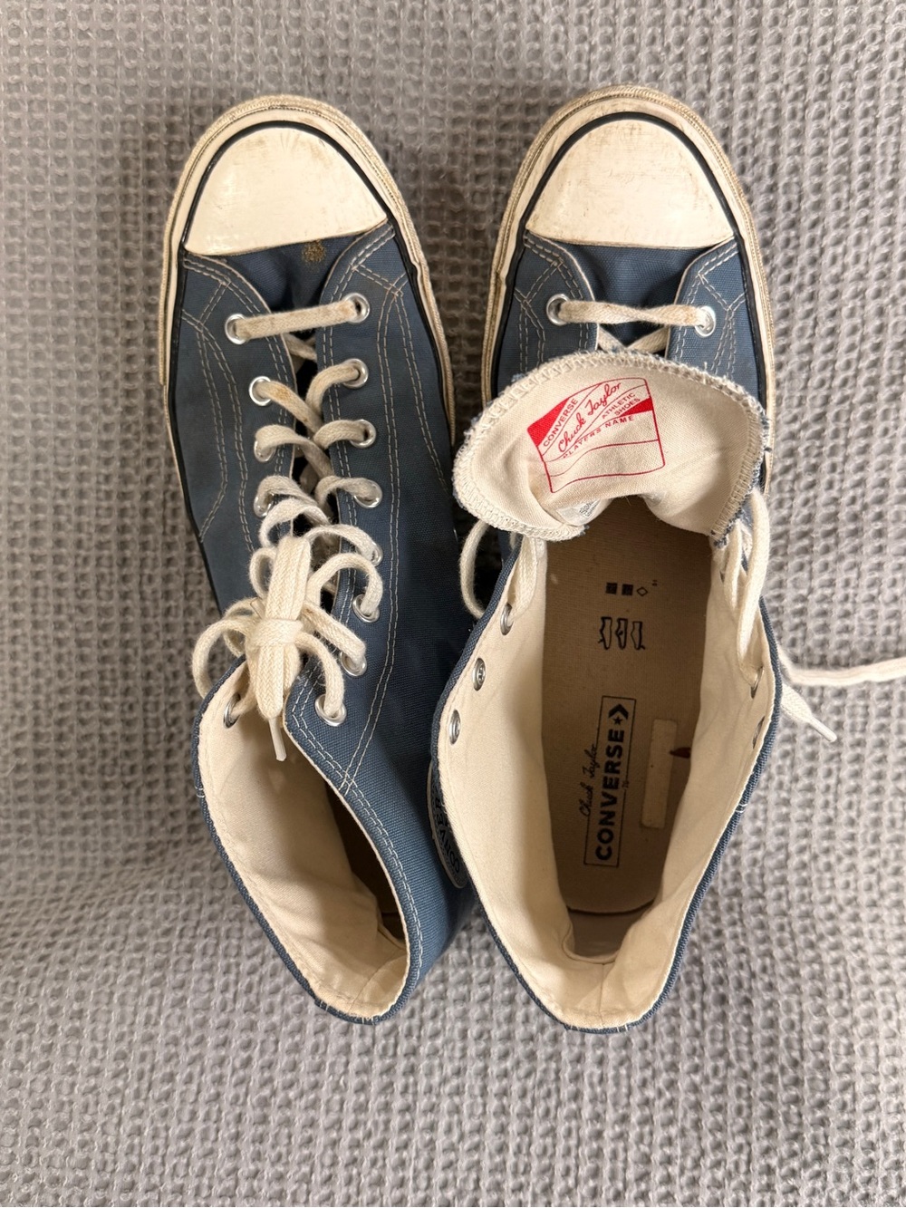 Converse High-Top Canvas Sneakers in Blue and White - Picture 7 of 8